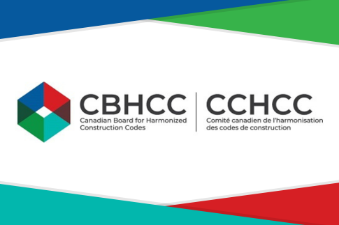 Logo of the Canadian Board for Harmonized Construction Codes (CBHCC) with its French counterpart, featuring a multicolored geometric design.